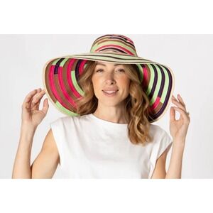 Womens Multicolored Wide Brim Sun Hat UPF 50+ Packable Adjustable San Diego